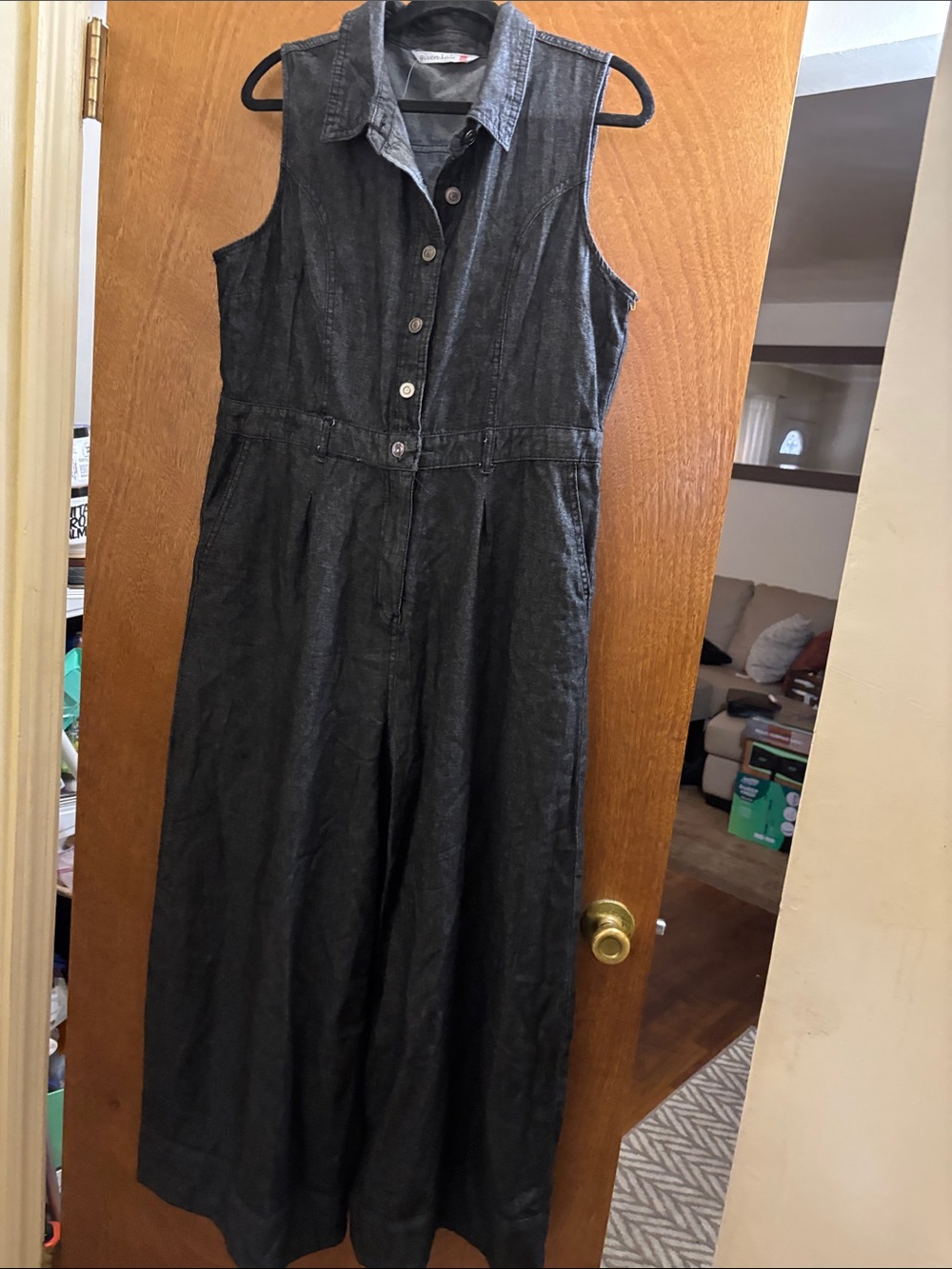 Sleeveless Button-Front Wide-Leg Jumpsuit - Black